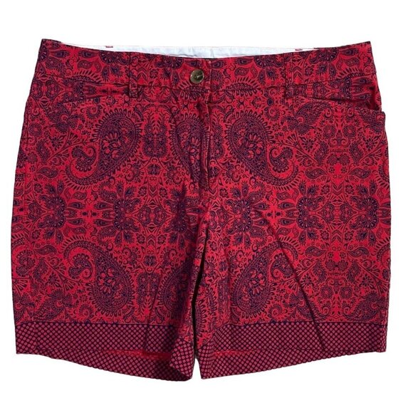Lands' End Womens Shorts Red Navy Paisley Dot Size 12 Cotton Stretch - Picture 1 of 5